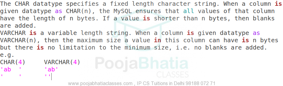 4 Compare Char And Varchar Datatypes Pooja Bhatia Classes